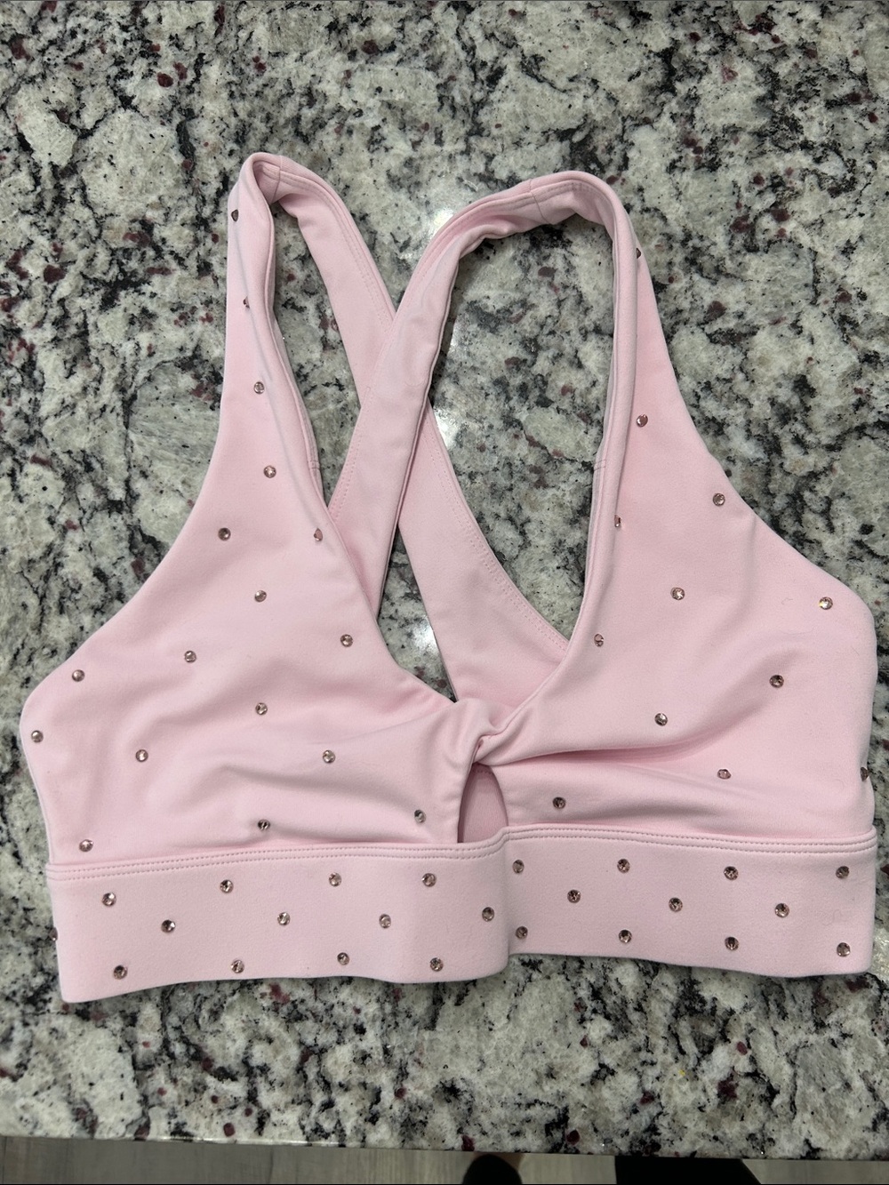 Fabletics rose Light Pink rhinestone Studded Twist-Front Bralette yoga Pilates s